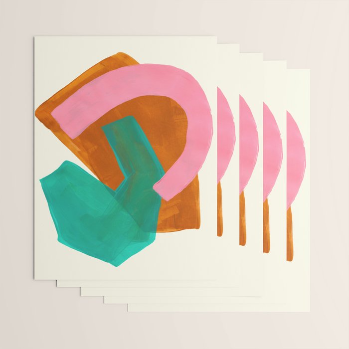 Ochre Pink Marine Green Fun Colorful Mid Century Modern Abstract Painting Shapes Pattern Wrapping Paper Gallery Image 3