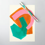 Ochre Pink Marine Green Fun Colorful Mid Century Modern Abstract Painting Shapes Pattern Wrapping Paper Gallery Image 1