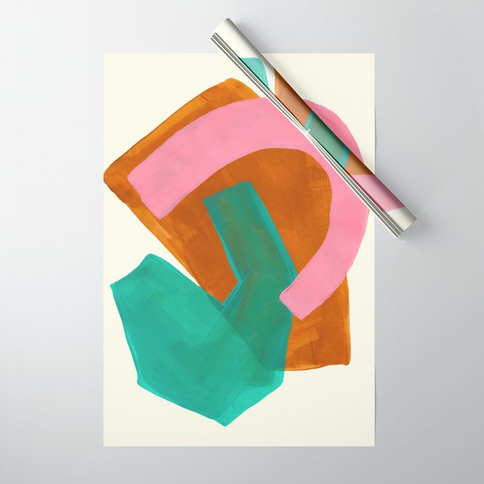 Ochre Pink Marine Green Fun Colorful Mid Century Modern Abstract Painting Shapes Pattern Wrapping Paper Gallery Image 1
