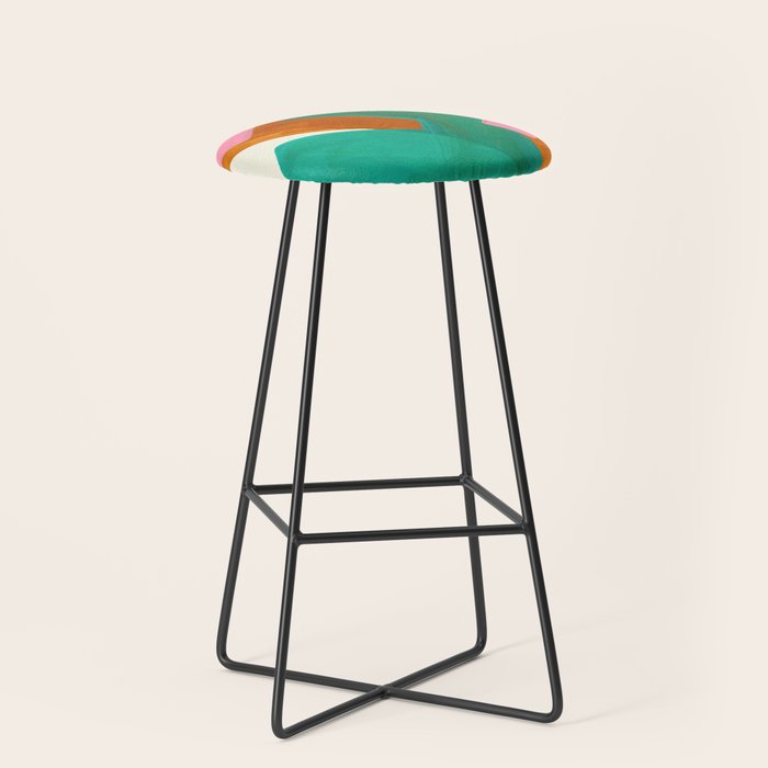 Ochre Pink Marine Green Fun Colorful Mid Century Modern Abstract Painting Shapes Pattern Stool Gallery Image 1