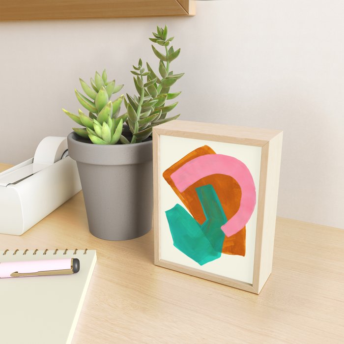 Ochre Pink Marine Green Fun Colorful Mid Century Modern Abstract Painting Shapes Pattern Mini Art Print Gallery Image 2