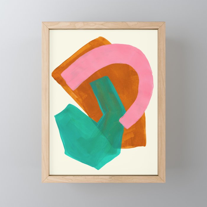 Ochre Pink Marine Green Fun Colorful Mid Century Modern Abstract Painting Shapes Pattern Mini Art Print Gallery Image 1
