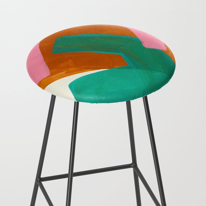 Ochre Pink Marine Green Fun Colorful Mid Century Modern Abstract Painting Shapes Pattern Stool Gallery Image 2
