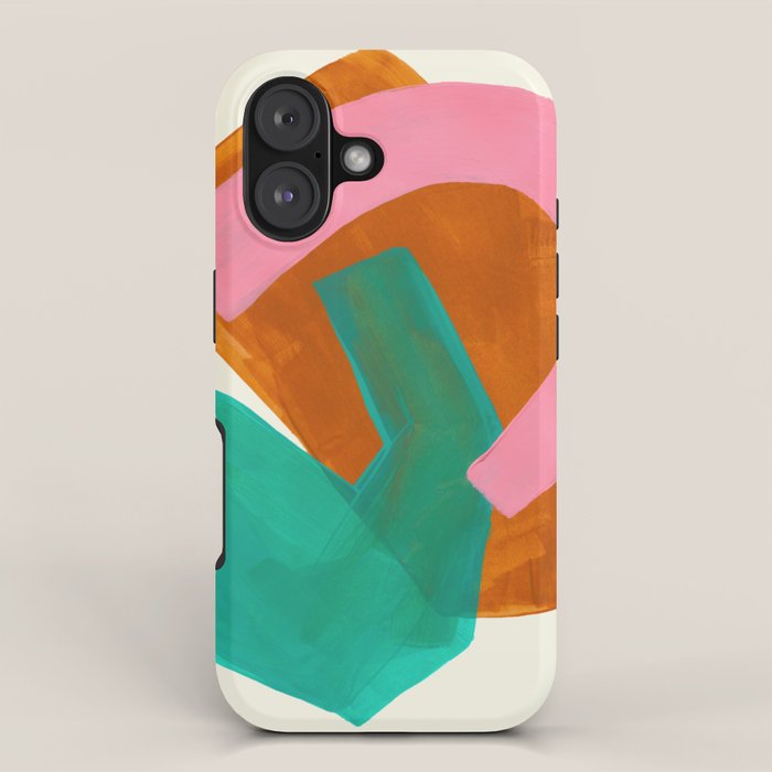 Ochre Pink Marine Green Fun Colorful Mid Century Modern Abstract Painting Shapes Pattern iPhone Case Gallery Image 1