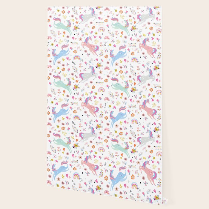 Magical Pastel Unicorn Floral Wallpaper Gallery Image 2