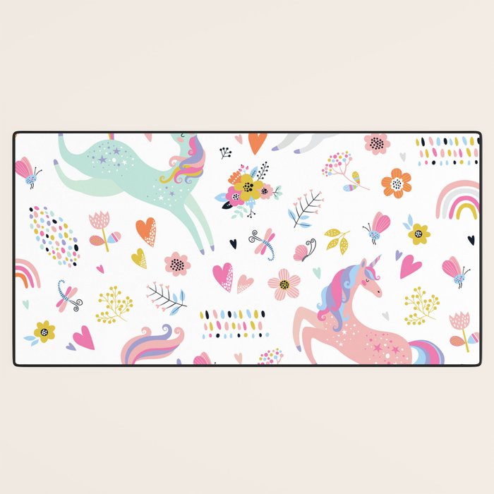 Magical Pastel Unicorn Floral Desk Mat Gallery Image 3