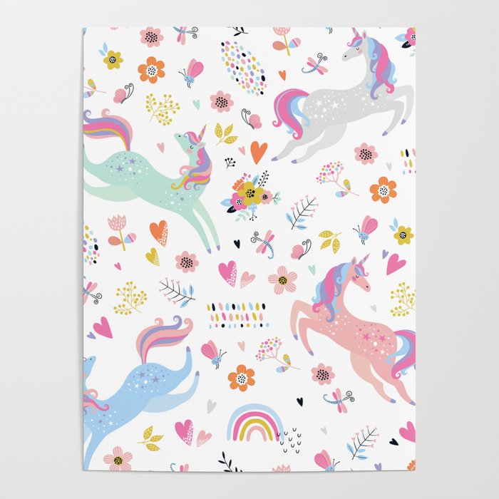 Magical Pastel Unicorn Floral Poster Gallery Image 4