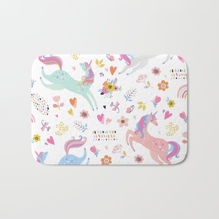 Magical Pastel Unicorn Floral Bath Mat Gallery Image 1