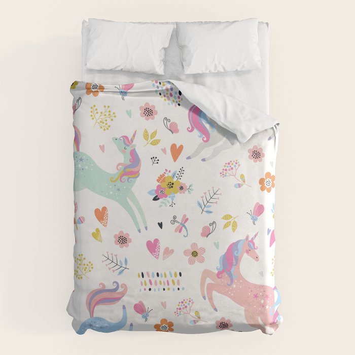 Magical Pastel Unicorn Floral Duvet Cover Gallery Image 6