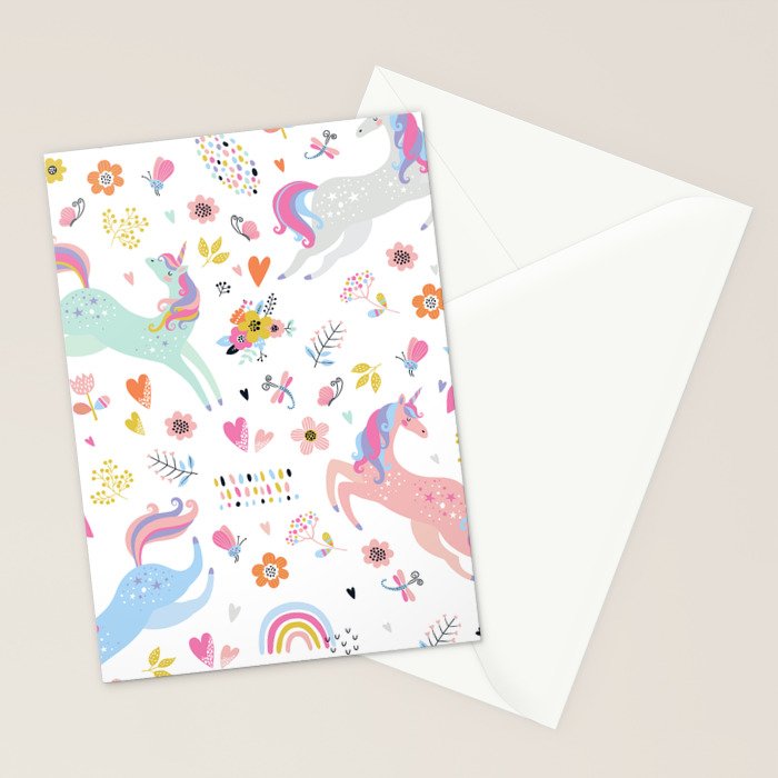 Magical Pastel Unicorn Floral Stationery Card Gallery Image 2
