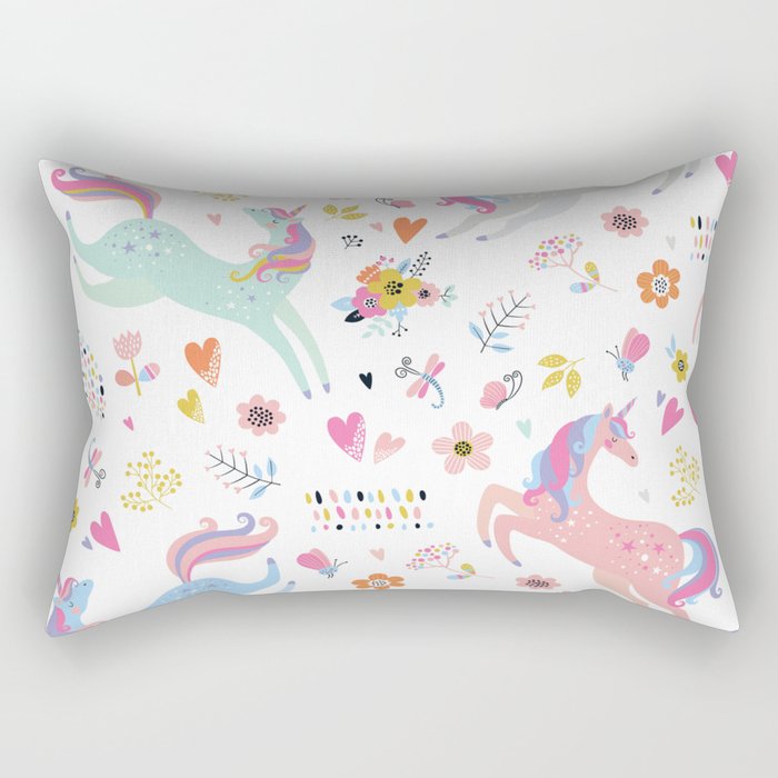 Magical Pastel Unicorn Floral Rectangular Pillow Gallery Image 2