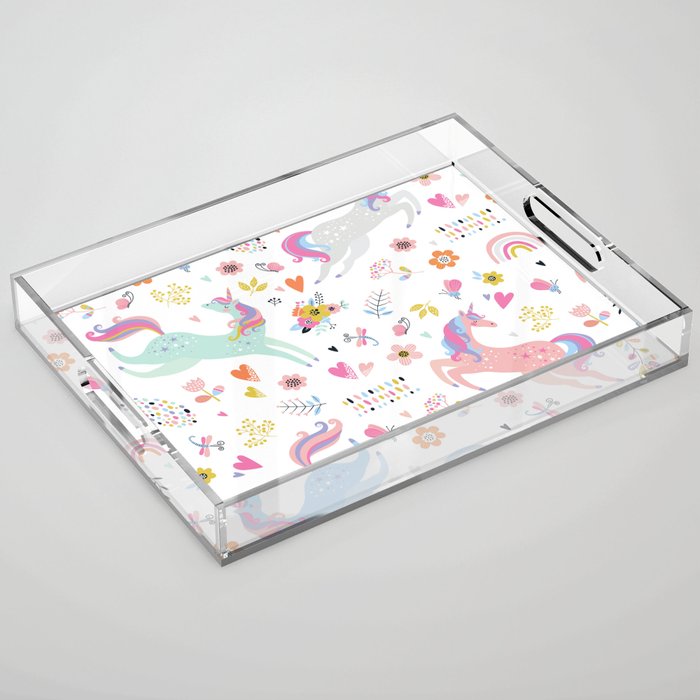 Magical Pastel Unicorn Floral Acrylic Tray Gallery Image 1