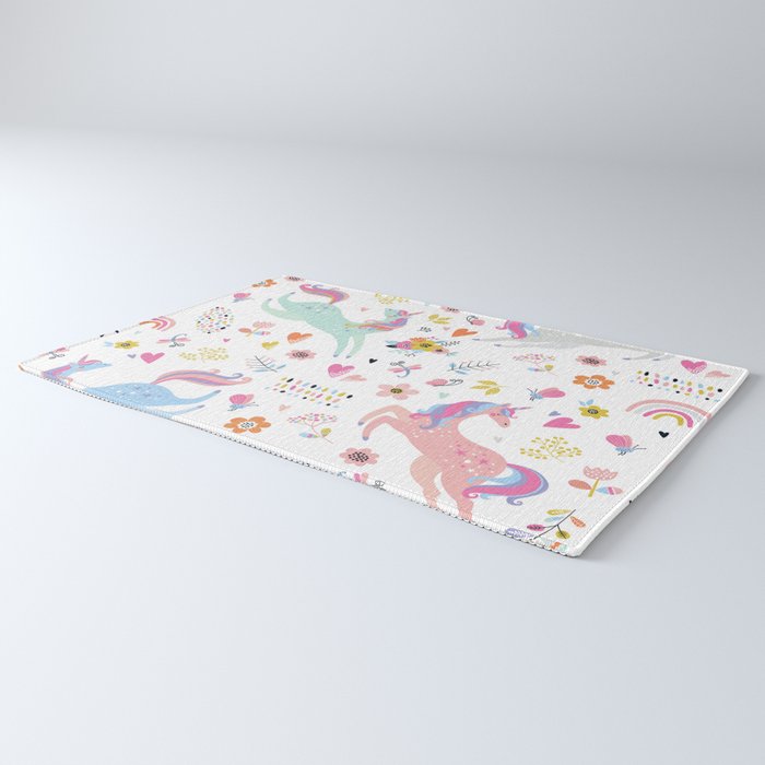 Magical Pastel Unicorn Floral Rug Gallery Image 3