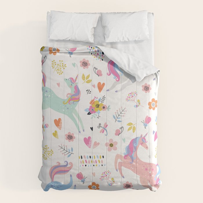 Magical Pastel Unicorn Floral Comforter Gallery Image 1