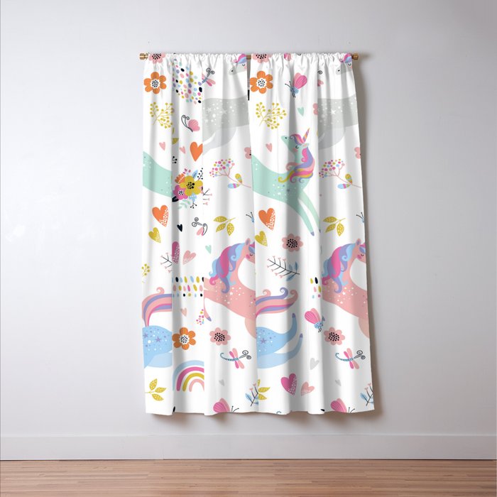 Magical Pastel Unicorn Floral Window Curtain Gallery Image 3