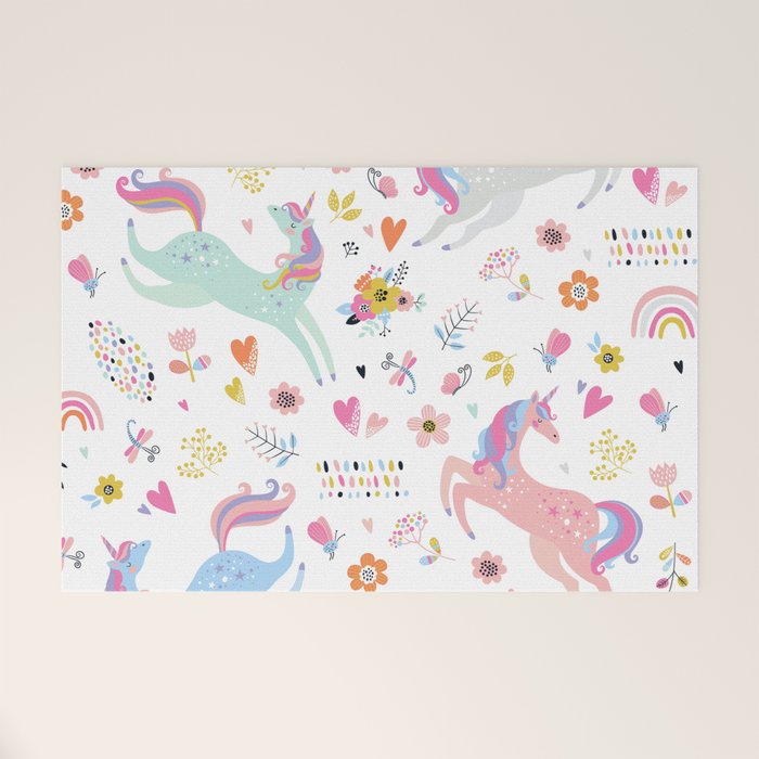 Magical Pastel Unicorn Floral Welcome Mat Gallery Image 1