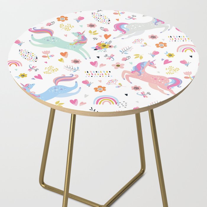 Magical Pastel Unicorn Floral Side Table Gallery Image 2