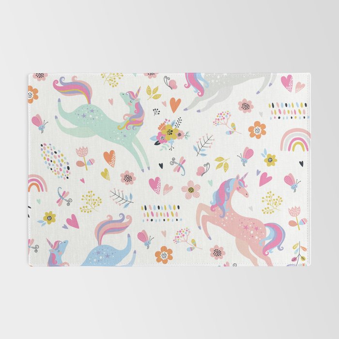Magical Pastel Unicorn Floral Rug Gallery Image 2