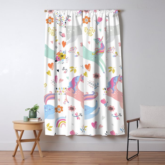 Magical Pastel Unicorn Floral Window Curtain Gallery Image 5