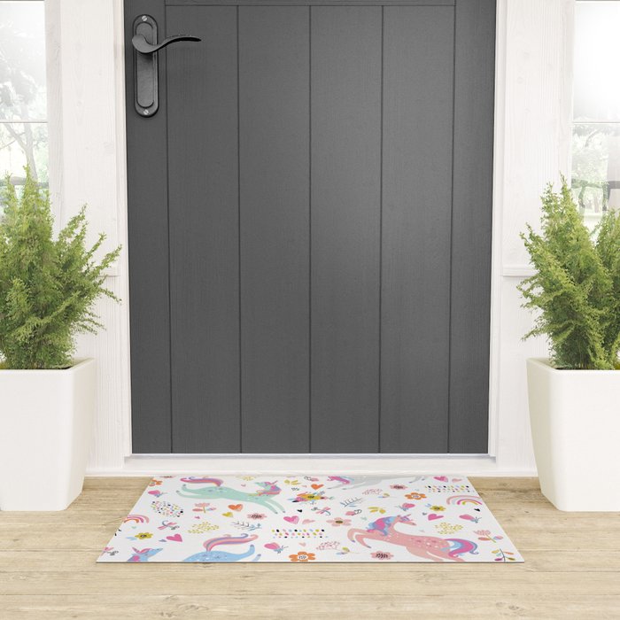 Magical Pastel Unicorn Floral Welcome Mat Gallery Image 3