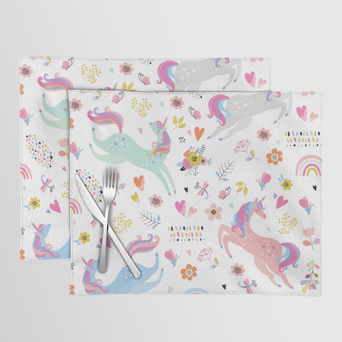 Magical Pastel Unicorn Floral Placemat Gallery Image 1
