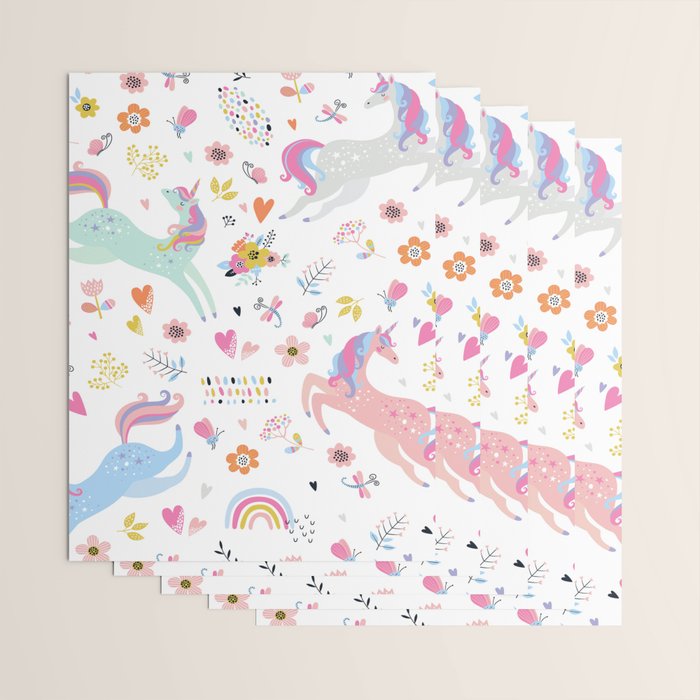 Magical Pastel Unicorn Floral Wrapping Paper Gallery Image 3