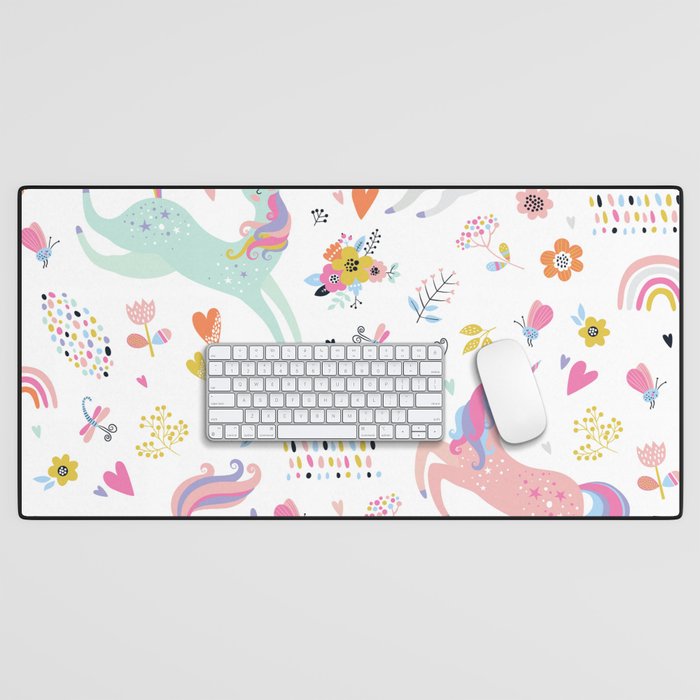 Magical Pastel Unicorn Floral Desk Mat Gallery Image 1