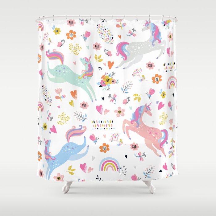 Magical Pastel Unicorn Floral Shower Curtain Gallery Image 1