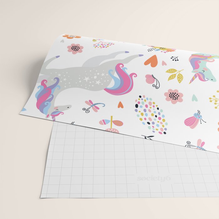 Magical Pastel Unicorn Floral Wrapping Paper Gallery Image 2