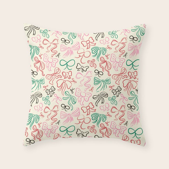 Coquette Holiday Bows Throw Pillow Gallery Image 2