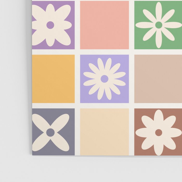 Retro Colorful Flower Checker Tiles Poster Gallery Image 3