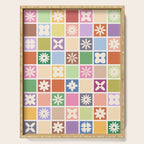 Retro Colorful Flower Checker Tiles Serving Tray Gallery Image 1