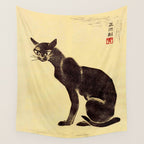 Aoyama Masaharu Black Skinny Cat Japanese Woodblock Print East Asian Art Wall Tapestry Gallery Image 4