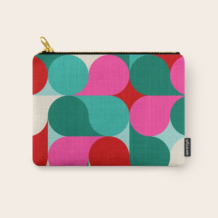 Retro Geo Christmas Drop Pattern - pink, teal, red, green Carry All Pouch Gallery Image 1