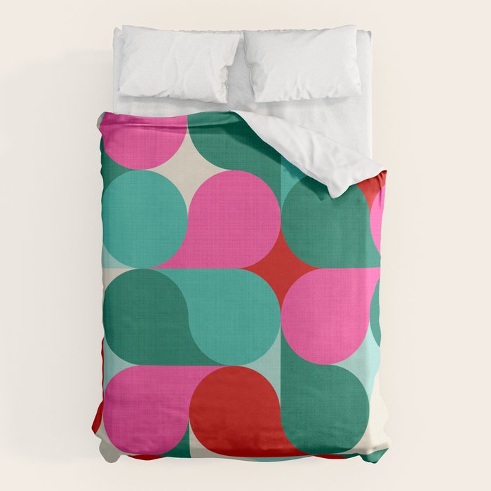 Retro Geo Christmas Drop Pattern - pink, teal, red, green Duvet Cover Gallery Image 6