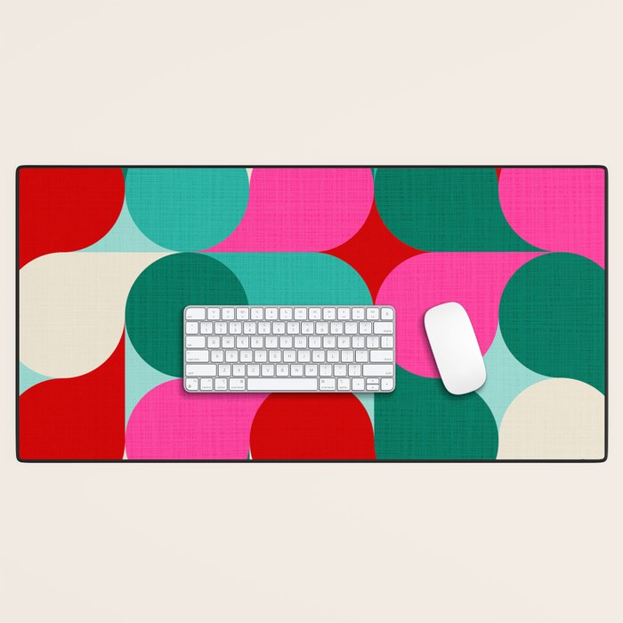 Retro Geo Christmas Drop Pattern - pink, teal, red, green Desk Mat Gallery Image 1