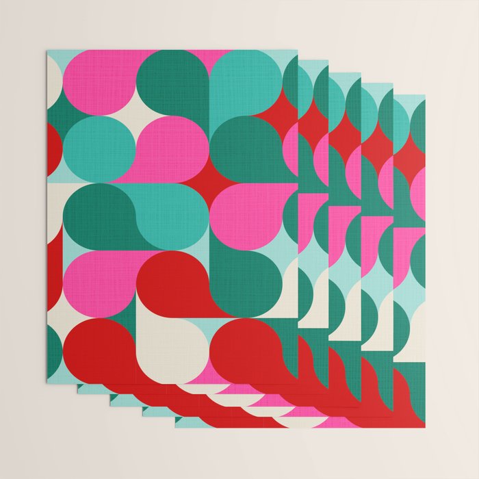 Retro Geo Christmas Drop Pattern - pink, teal, red, green Wrapping Paper Gallery Image 3