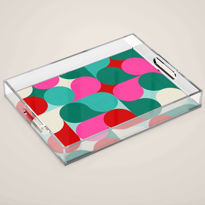 Retro Geo Christmas Drop Pattern - pink, teal, red, green Acrylic Tray Gallery Image 1