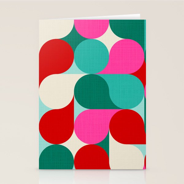 Retro Geo Christmas Drop Pattern - pink, teal, red, green Stationery Card Gallery Image 2