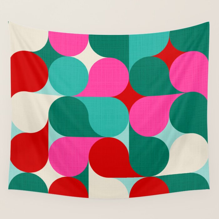 Retro Geo Christmas Drop Pattern - pink, teal, red, green Wall Tapestry Gallery Image 4