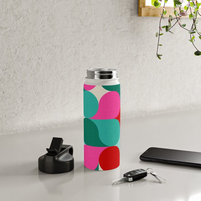 Retro Geo Christmas Drop Pattern - pink, teal, red, green Water Bottle Gallery Image 5