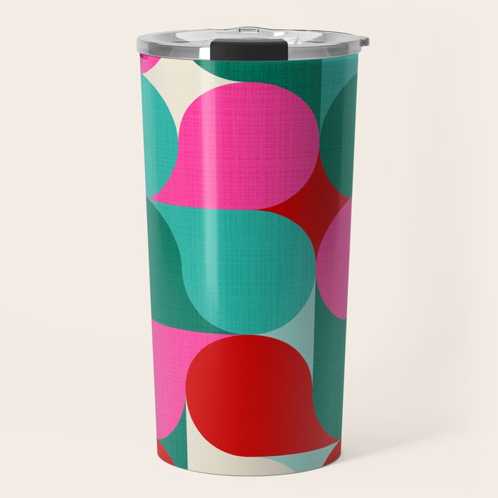 Retro Geo Christmas Drop Pattern - pink, teal, red, green Travel Mug Gallery Image 1