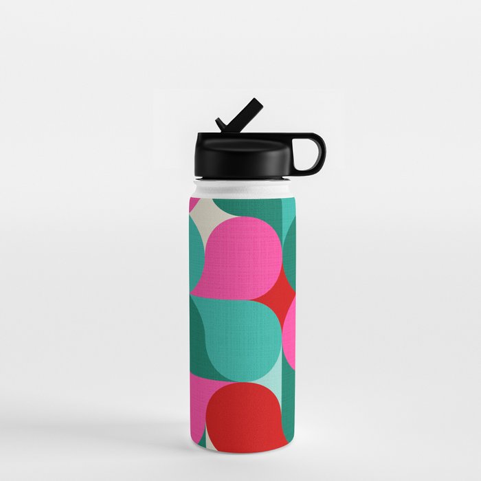 Retro Geo Christmas Drop Pattern - pink, teal, red, green Water Bottle Gallery Image 1