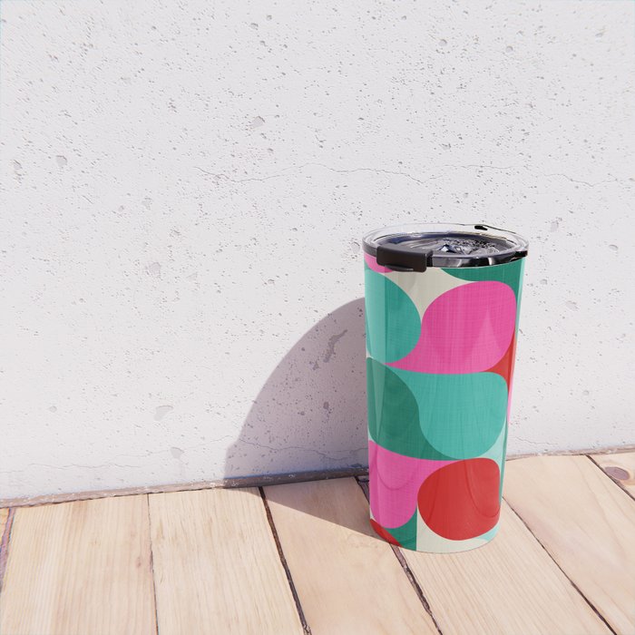 Retro Geo Christmas Drop Pattern - pink, teal, red, green Travel Mug Gallery Image 4