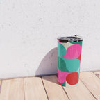 Retro Geo Christmas Drop Pattern - pink, teal, red, green Travel Mug Gallery Image 4