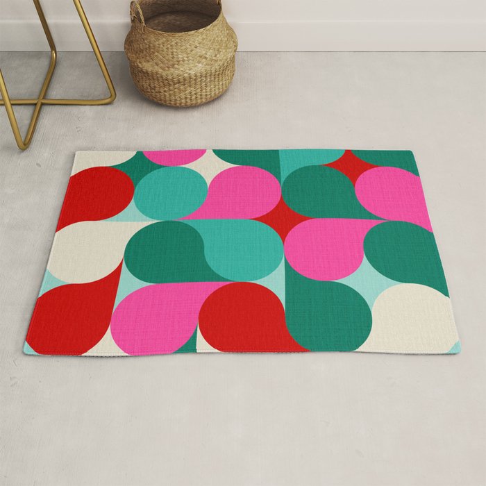 Retro Geo Christmas Drop Pattern - pink, teal, red, green Rug Gallery Image 1