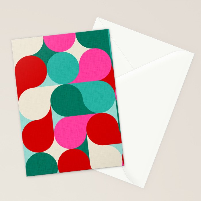 Retro Geo Christmas Drop Pattern - pink, teal, red, green Stationery Card Gallery Image 2