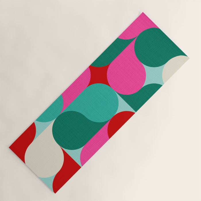 Retro Geo Christmas Drop Pattern - pink, teal, red, green Yoga Mat Gallery Image 1