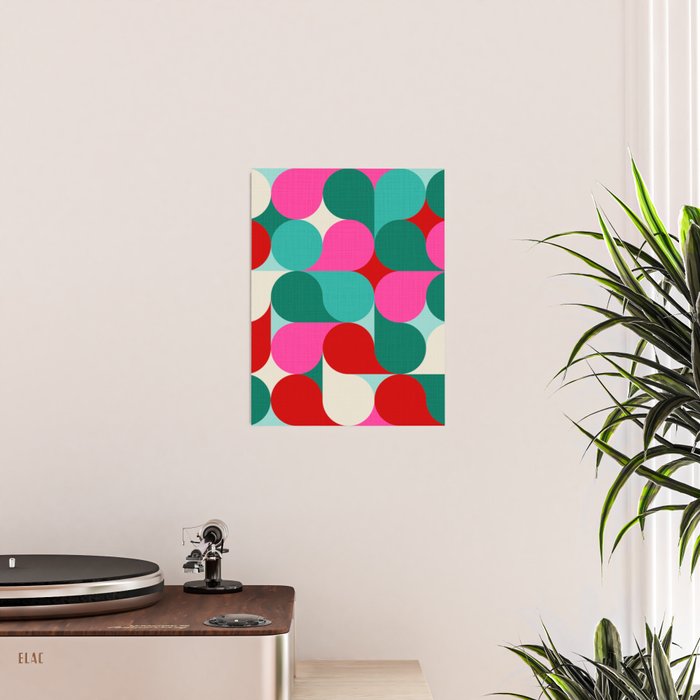 Retro Geo Christmas Drop Pattern - pink, teal, red, green Poster Gallery Image 2