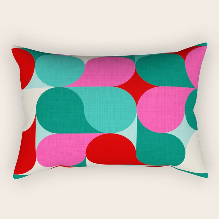Retro Geo Christmas Drop Pattern - pink, teal, red, green Rectangular Pillow Gallery Image 1